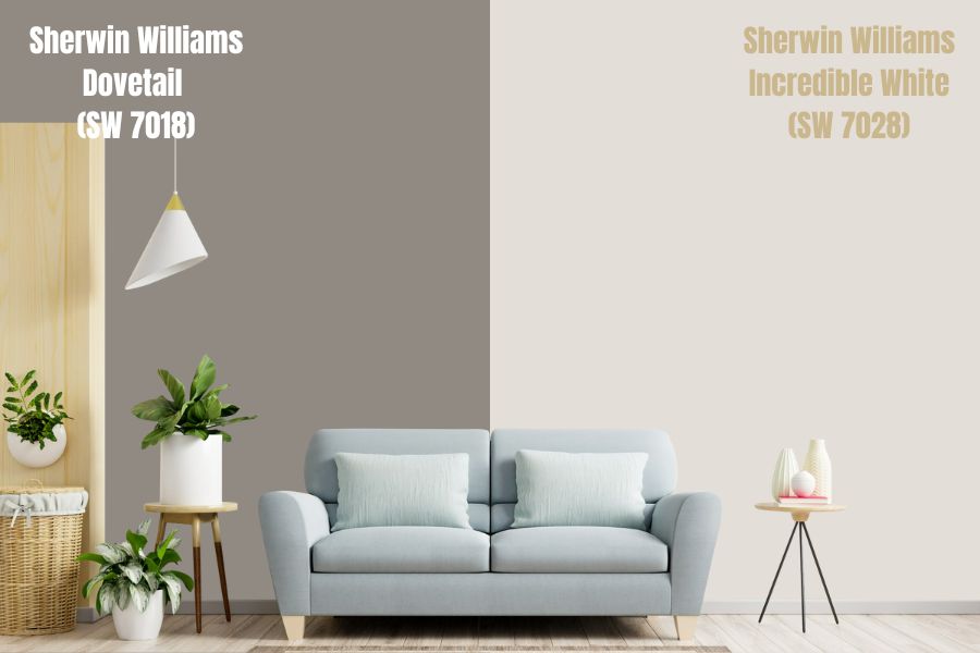 Sherwin Williams Dovetail (SW 7018) Vs Incredible White (SW 7028)