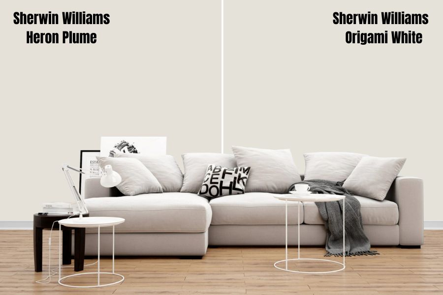 Sherwin Williams Origami White vs Heron Plume (SW 6070)