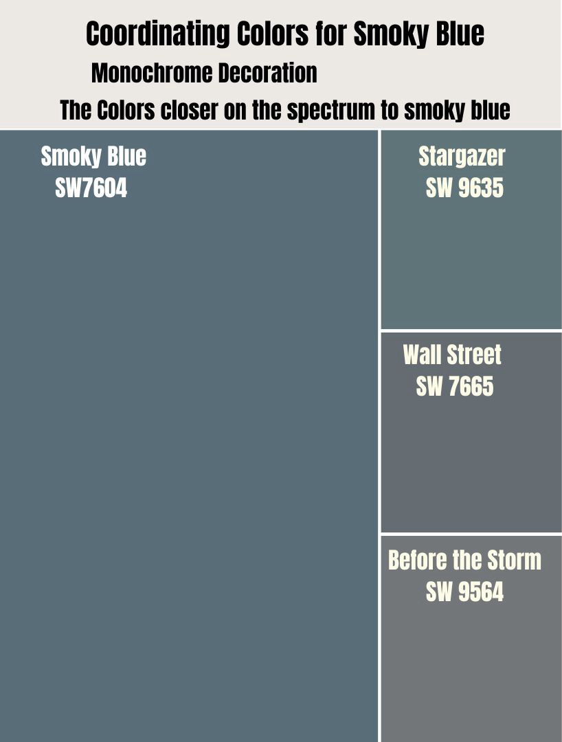 Coordinating Colors for Smoky Blue colors closer on the spectrum to smoky blue
