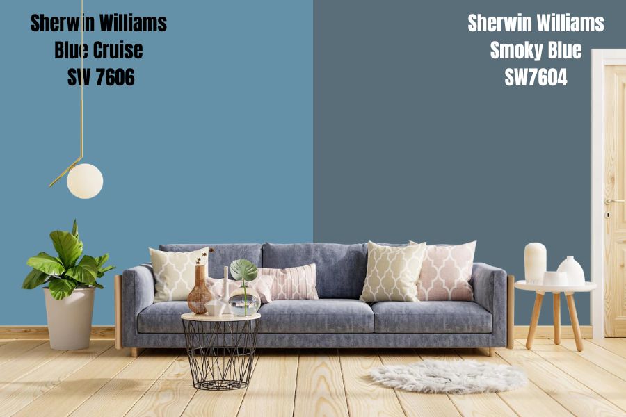 Sherwin-Williams Blue Cruise SW 7606 VS Smoky Blue (SW7604)