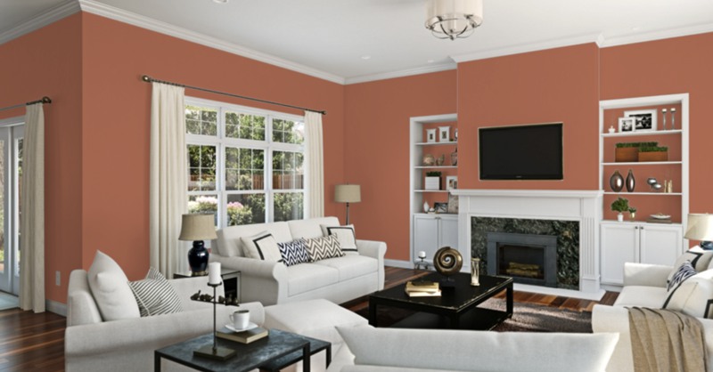 Sherwin Williams Cavern Clay (SW 7701) living room