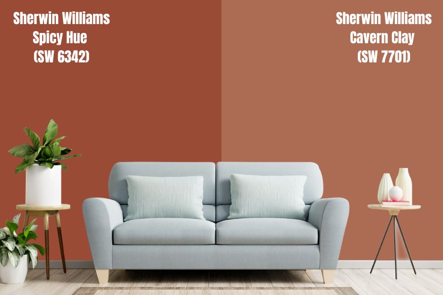 Sherwin Williams Cavern Clay Vs Spicy Hue (SW 6342)