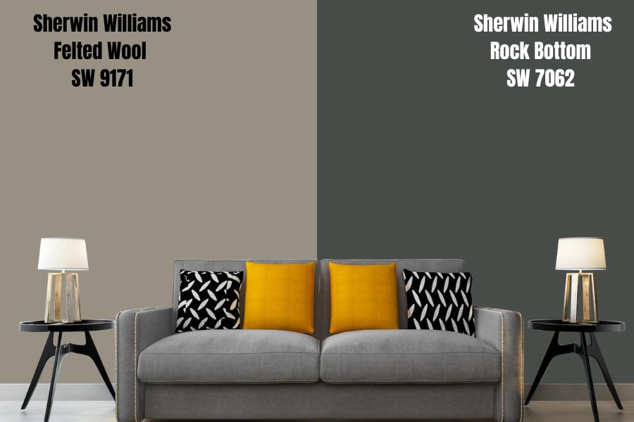 Sherwin Williams Felted Wool SW9171 Go With Sherwin Williams Rock Bottom (SW 7062)
