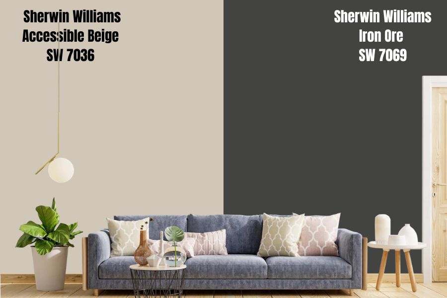 Sherwin Williams Iron Ore SW 7069 vs Accessible Beige SW 7036