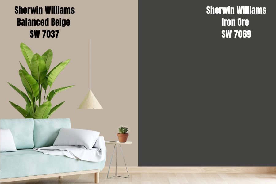 Sherwin Williams Iron Ore SW 7069 vs Balanced Beige SW 7037