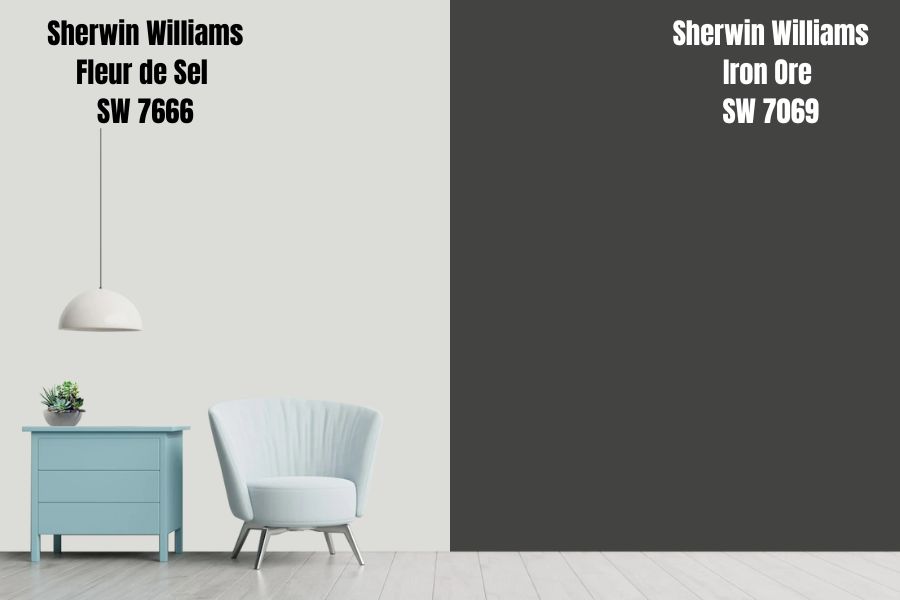 Sherwin Williams Iron Ore SW 7069 vs Fleur de Sel SW 7666