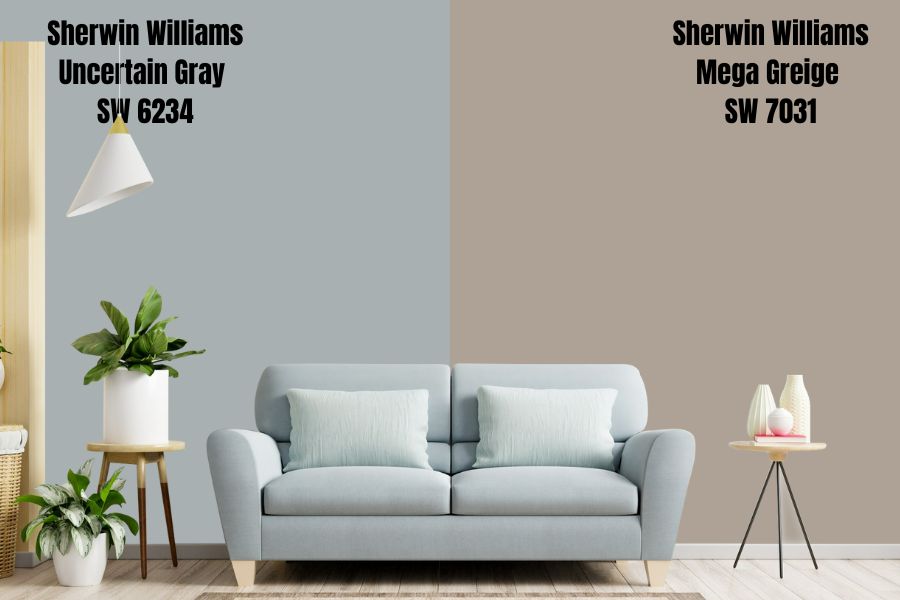Sherwin Williams Mega Greige SW 7031 VS Uncertain Gray SW 6234