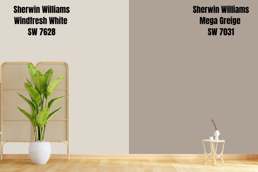 Sherwin Williams Mega Greige SW 7031 VS Windfresh White SW 7628