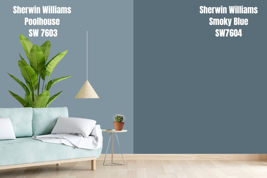 Sherwin-Williams Poolhouse SW 7603 VS Smoky Blue (SW7604)