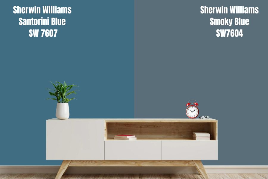 Sherwin-Williams Santorini Blue SW 7607 VS Smoky Blue (SW7604)