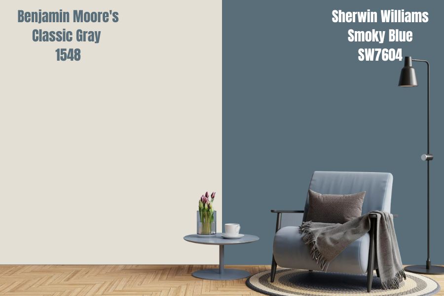 Sherwin-Williams Smoky Blue vs. Benjamin Moore's Classic Gray (1548)