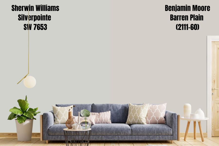 Sherwin-Williams Silverpointe vs Benjamin Moore Barren Plain (2111-60)