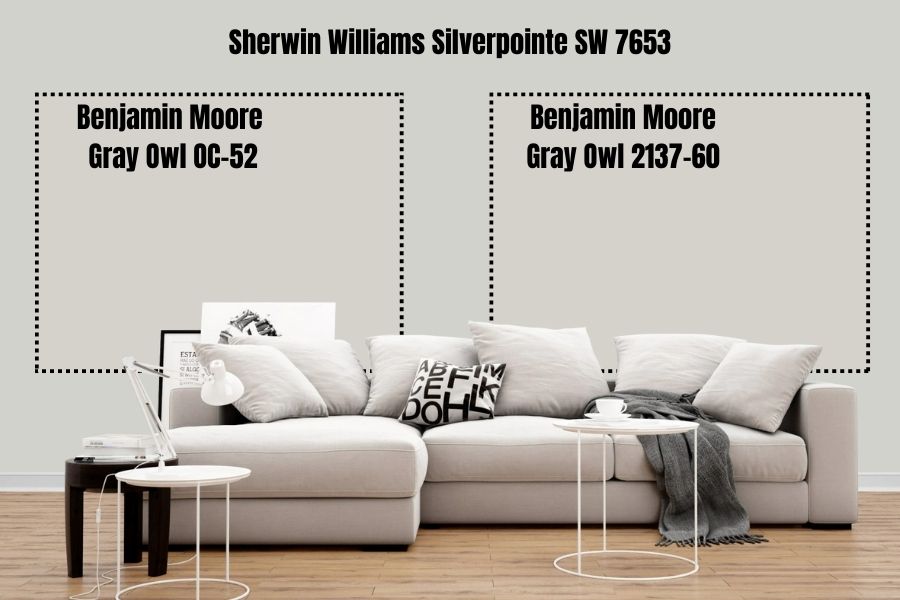 Sherwin-Williams Silverpointe vs Benjamin Moore Gray Owl OC-52Benjamin Moore Gray Owl 2137-60