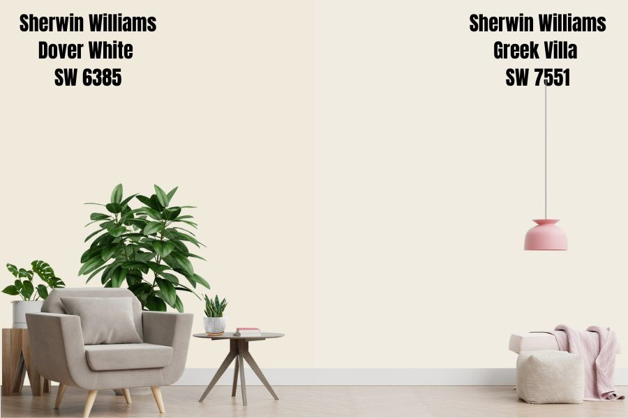 Sherwin Williams Dover White vs. Greek Villa (SW 7551)