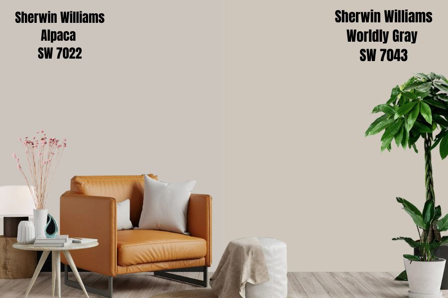 Sherwin Williams Alpaca vs. Worldly Gray (SW 7043)
