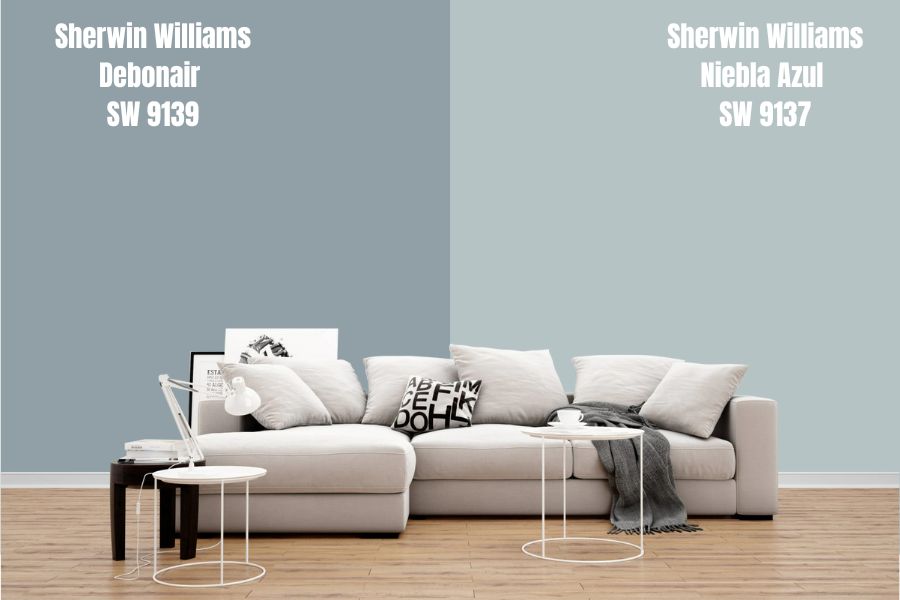 Sherwin Williams Debonair vs. Niebla Azul SW 9137