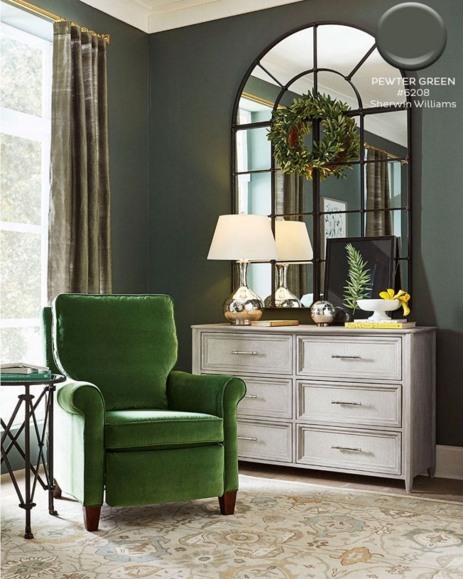 Sherwin Williams Pewter Green Living Room 01
