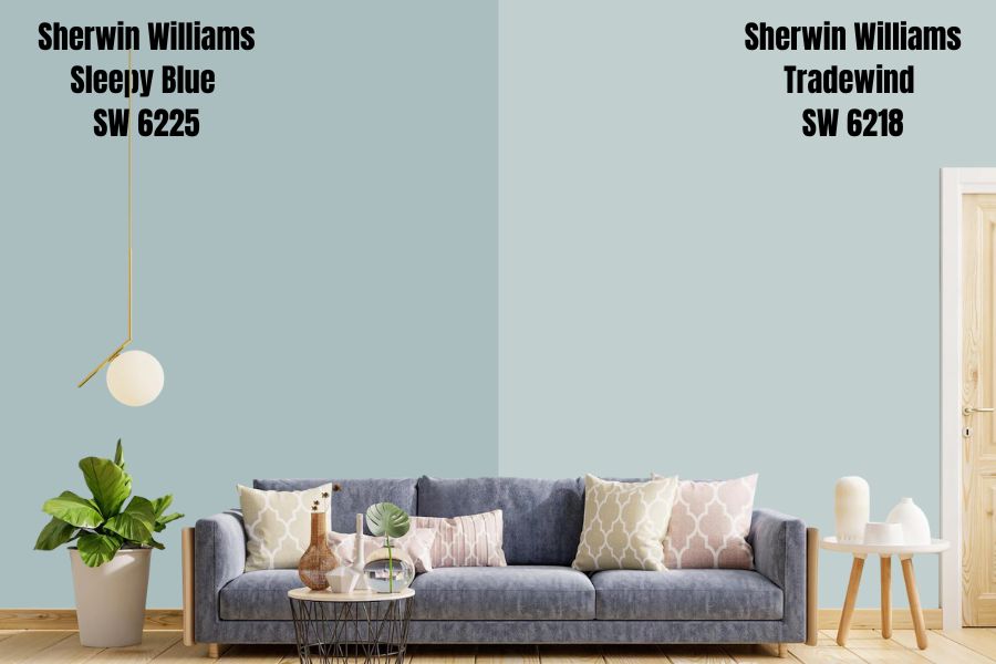 Sherwin Williams Sleepy Blue vs. Tradewind (SW 6218)