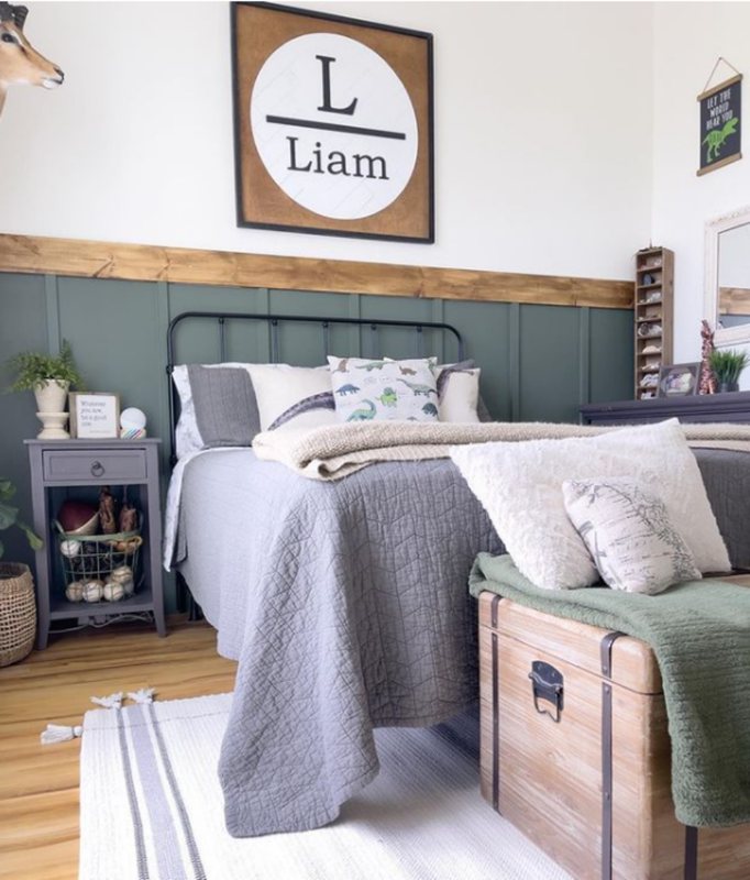 Paneled Bedroom Walls Painted Rosemary 