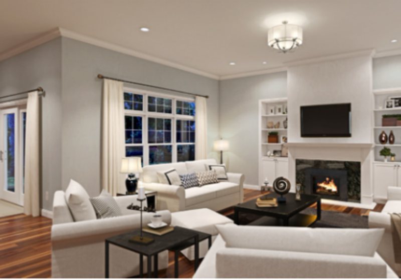 Sherwin Williams Olympus White Living Room At Night