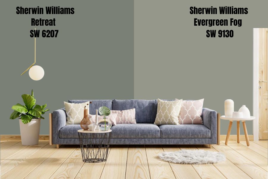 Sherwin-Williams Retreat vs. Sherwin-Williams Evergreen Fog SW 9130
