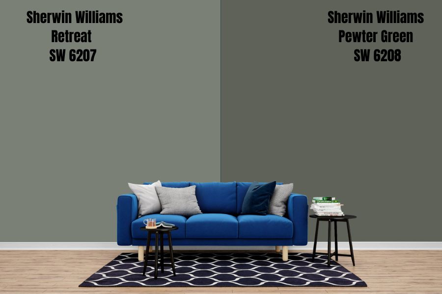 Sherwin-Williams Retreat vs. Sherwin-Williams Pewter Green SW 6208