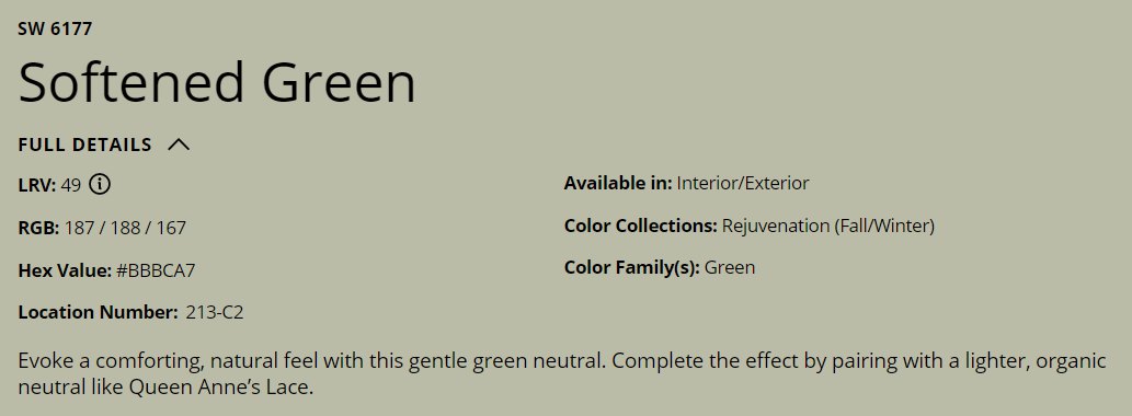 Sherwin Williams Softened Green SW 6177