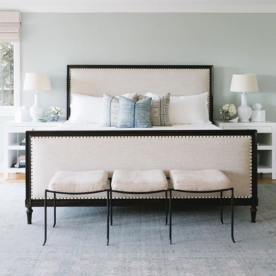 (Benjamin Moore Silver Marlin is the perfect backdrop for this dreamy bedroom)