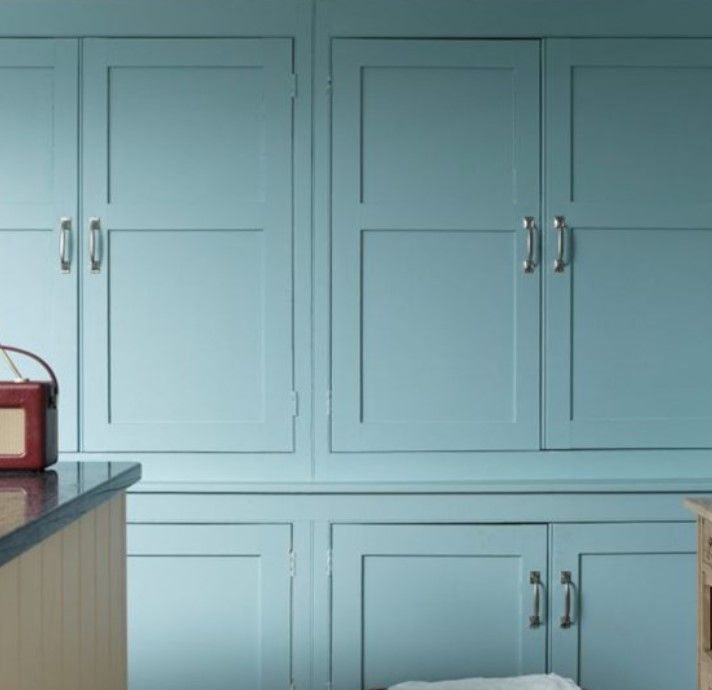 Farrow & Ball Blue Ground on walls and cabinets. (2)