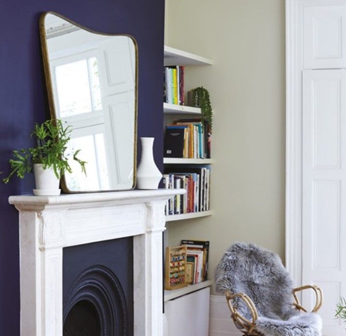 Farrow & Ball Titmouse Blue on accent and exterior walls.