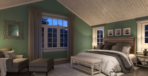 (Sherwin William Composed pays homage to its green roots in this simple bedroom)