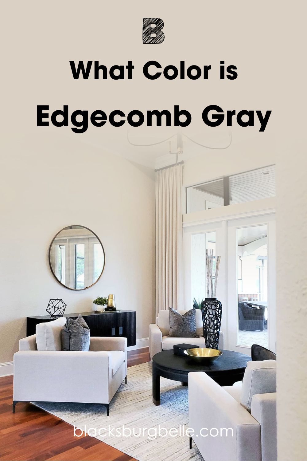 Here, Edgecomb Gray features in the chic sitting room