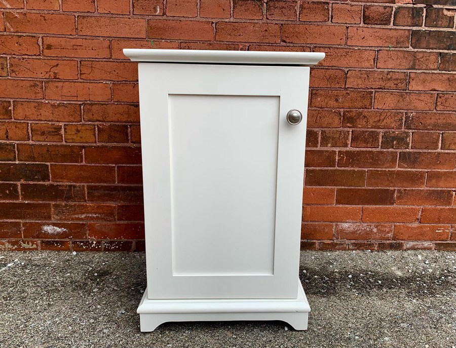 Sleek & Functional Night Stand in a classic design. Benjamin Moore White Dove.